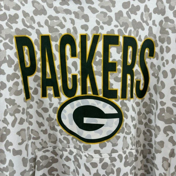 Green Bay Packers Leopard Hoodie Gray Cheetah NFL Graphic Pullover Women's XXL - Picture 3 of 11